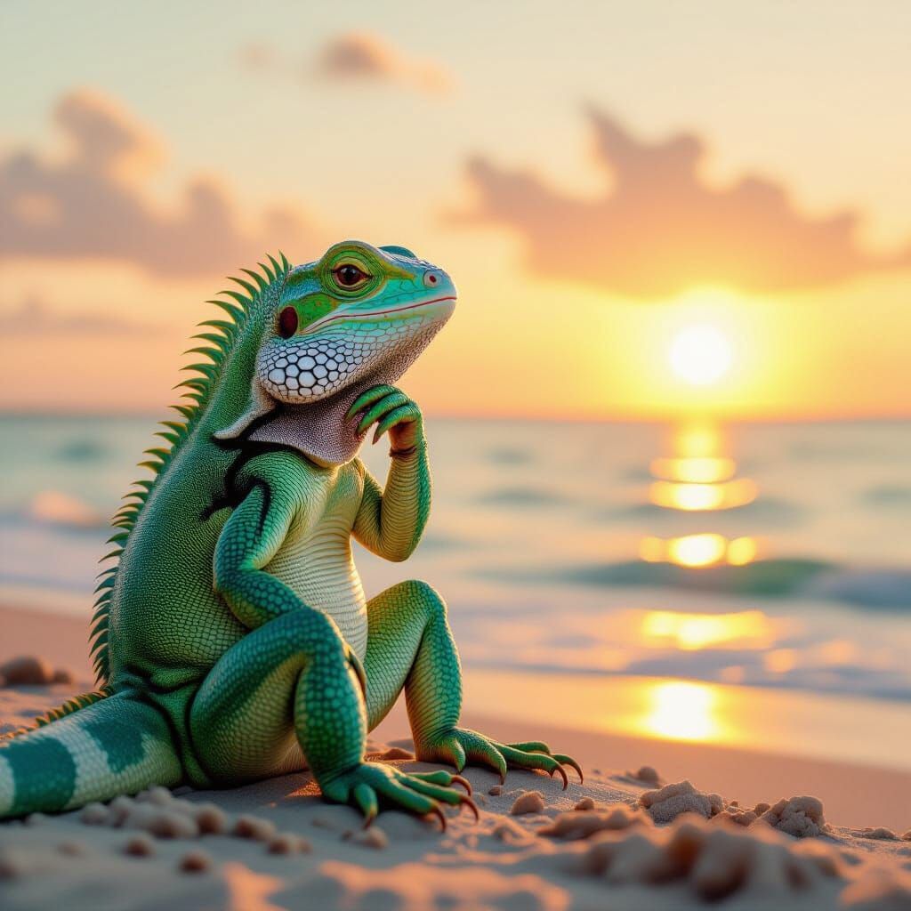 Lizard Contemplates the Ocean at Sunset