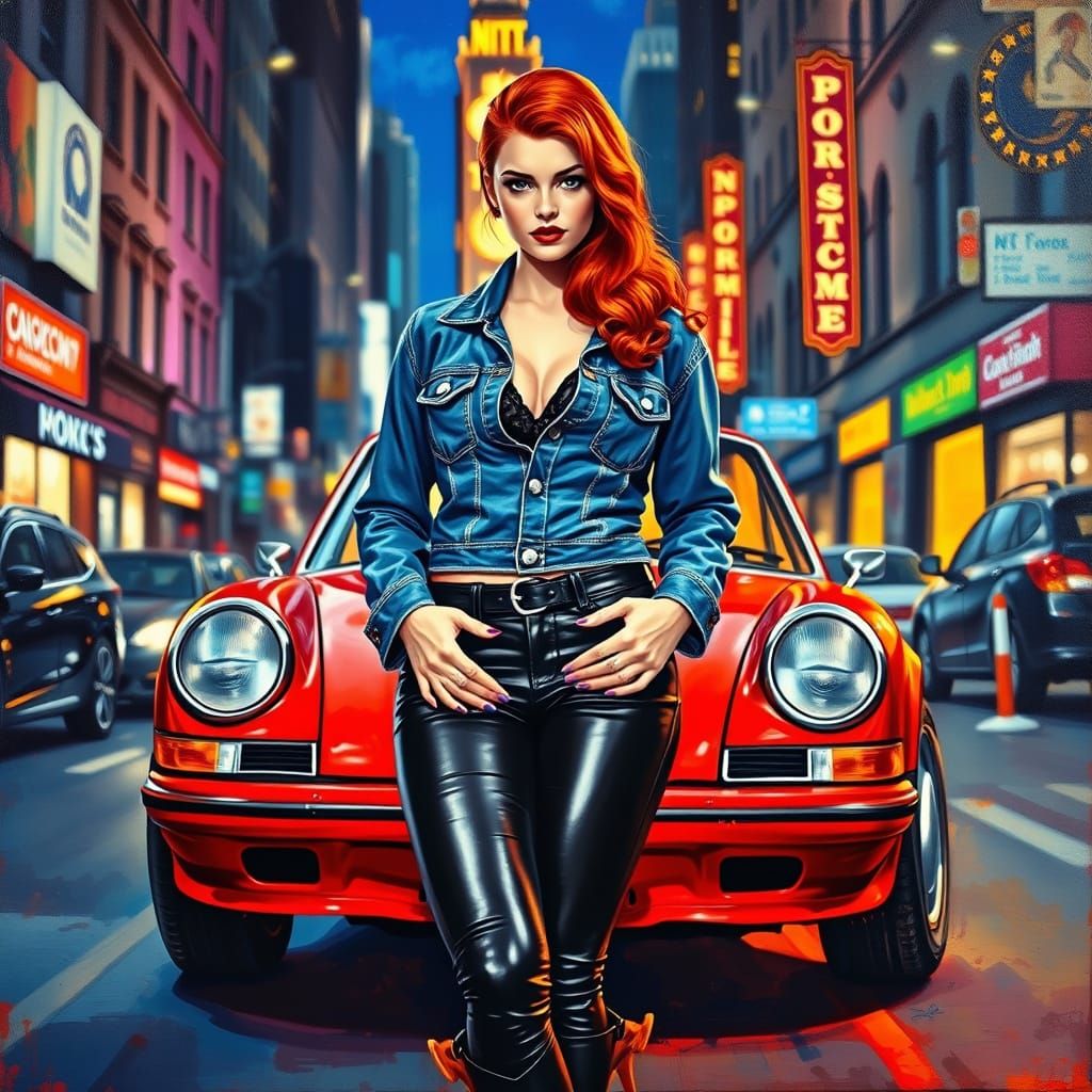 Confident Redhead in Vintage Style