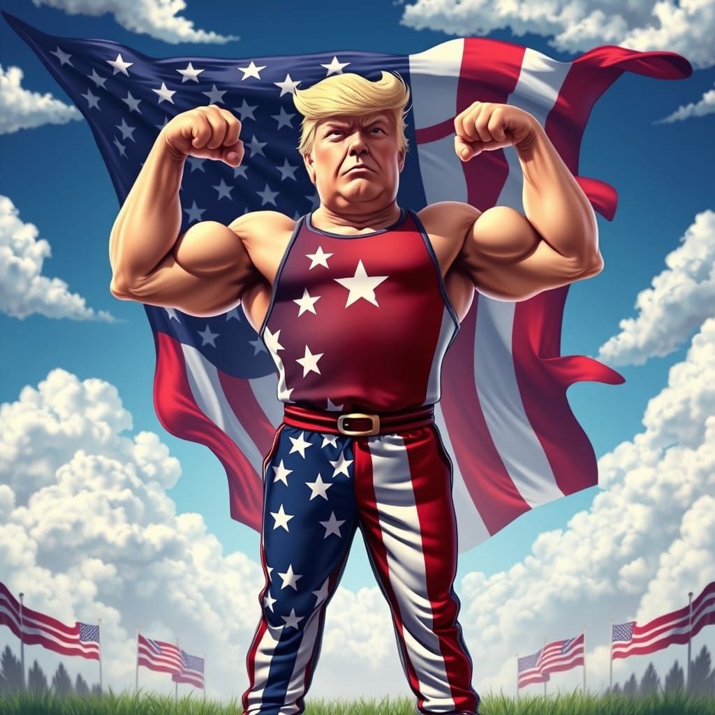 Cartoonish Donald Trump Flexes Muscular Physique Amidst Patr...