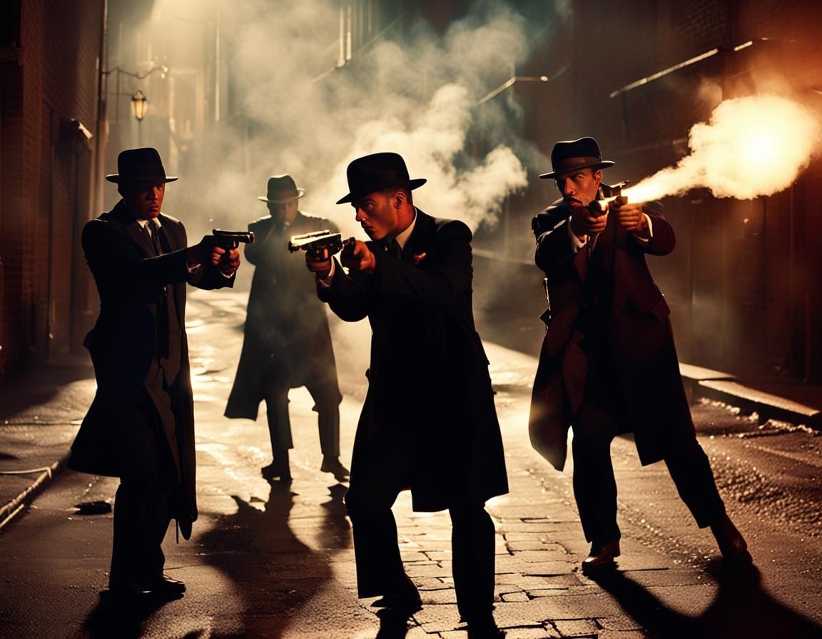 1920s Gangsters Firing Ray-Guns in Film Noir Style