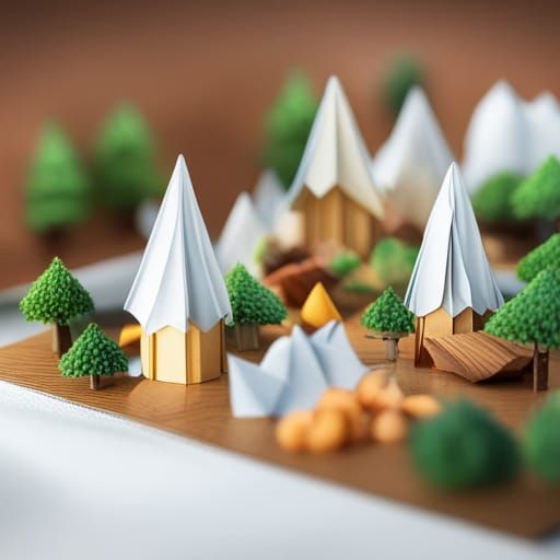 Rivendell in Origami Papercraft Style