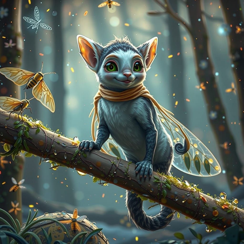 Enchanted Snowglobe Scene with Iridescent Firefly