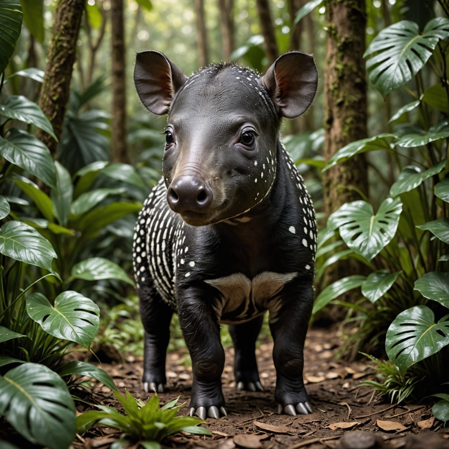 Adorable Baby Malayan Tapir in Lush Jungle