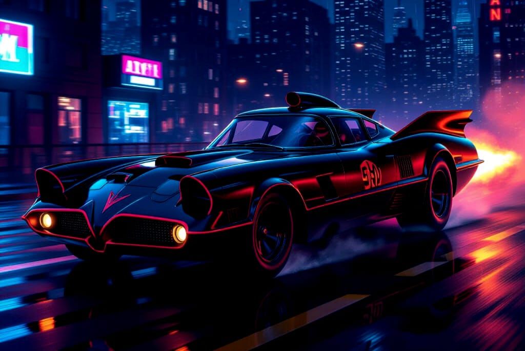 Futuristic Batmobile Chase Through Gotham City Night