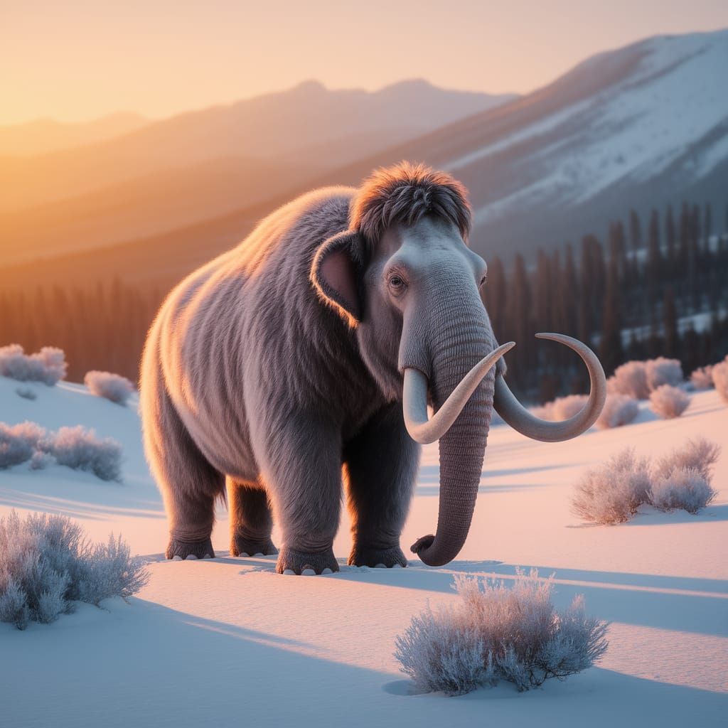 Magnificent Woolly Mammoth in Snowy Landscape