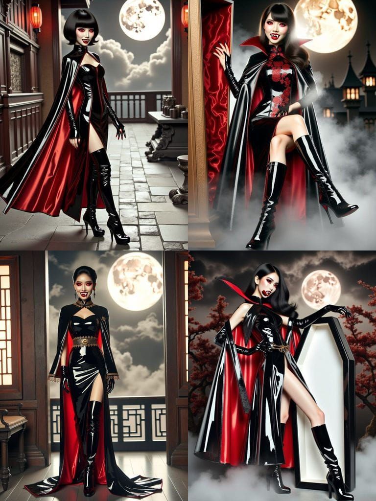 Chinese Vampire in Patent Leather Cheongsam Dress