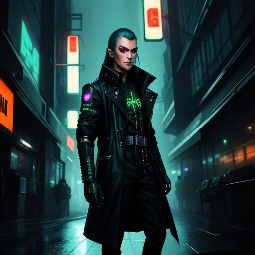 Cyberpunk Elven Woman in Dystopian City at Night