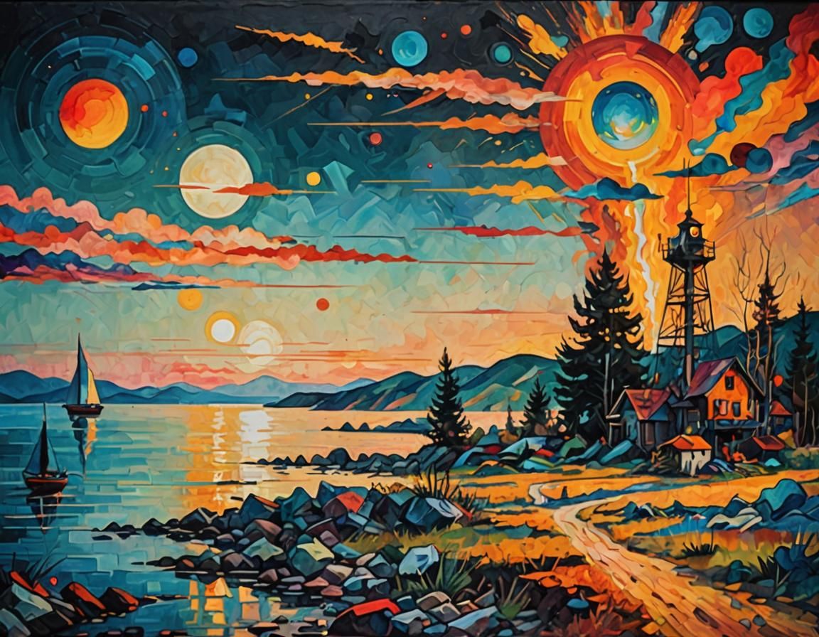 Contrasting Colors Landscape: Glitchcore Impressionism