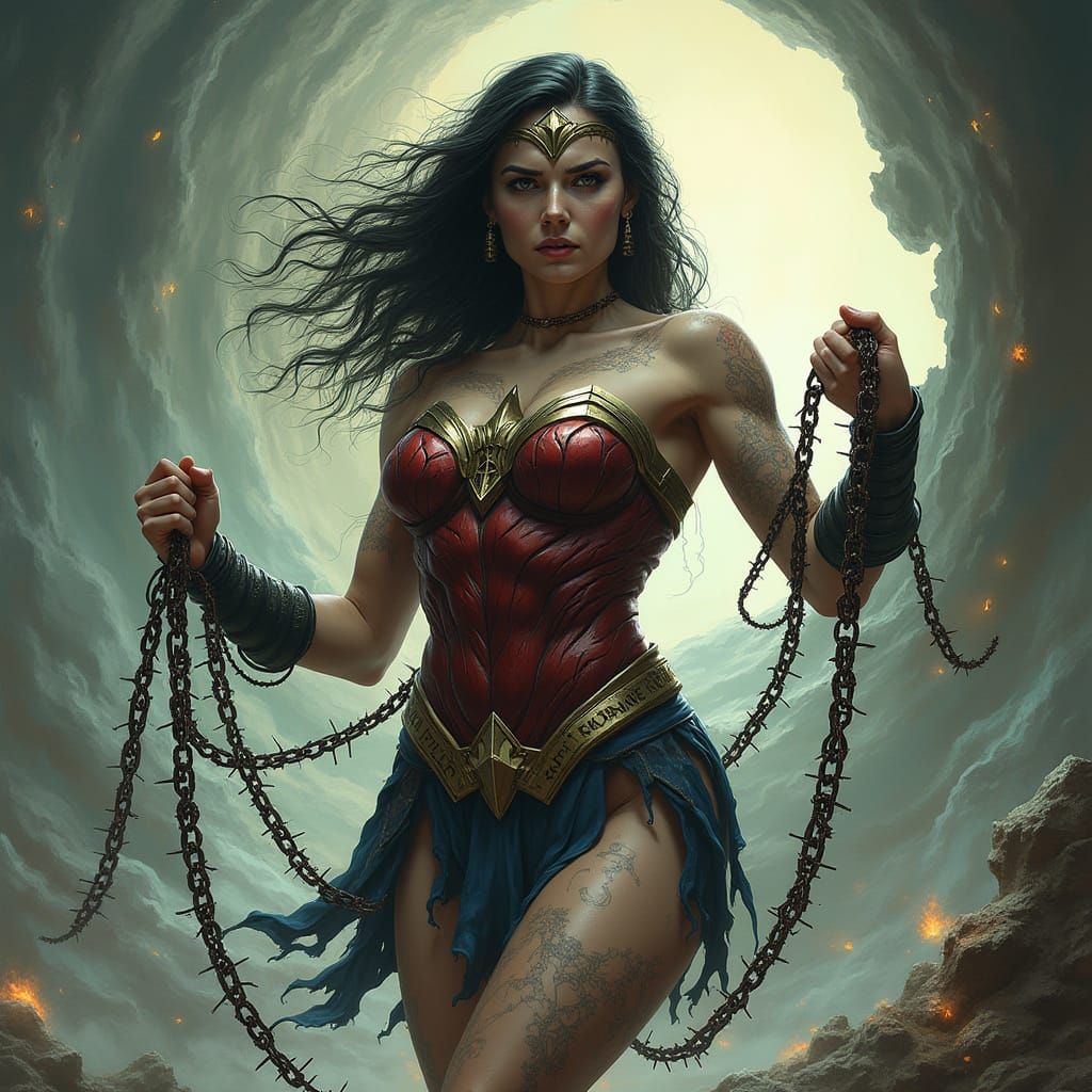 Cyberpunk Warrior Goddess Emerges from Chaos