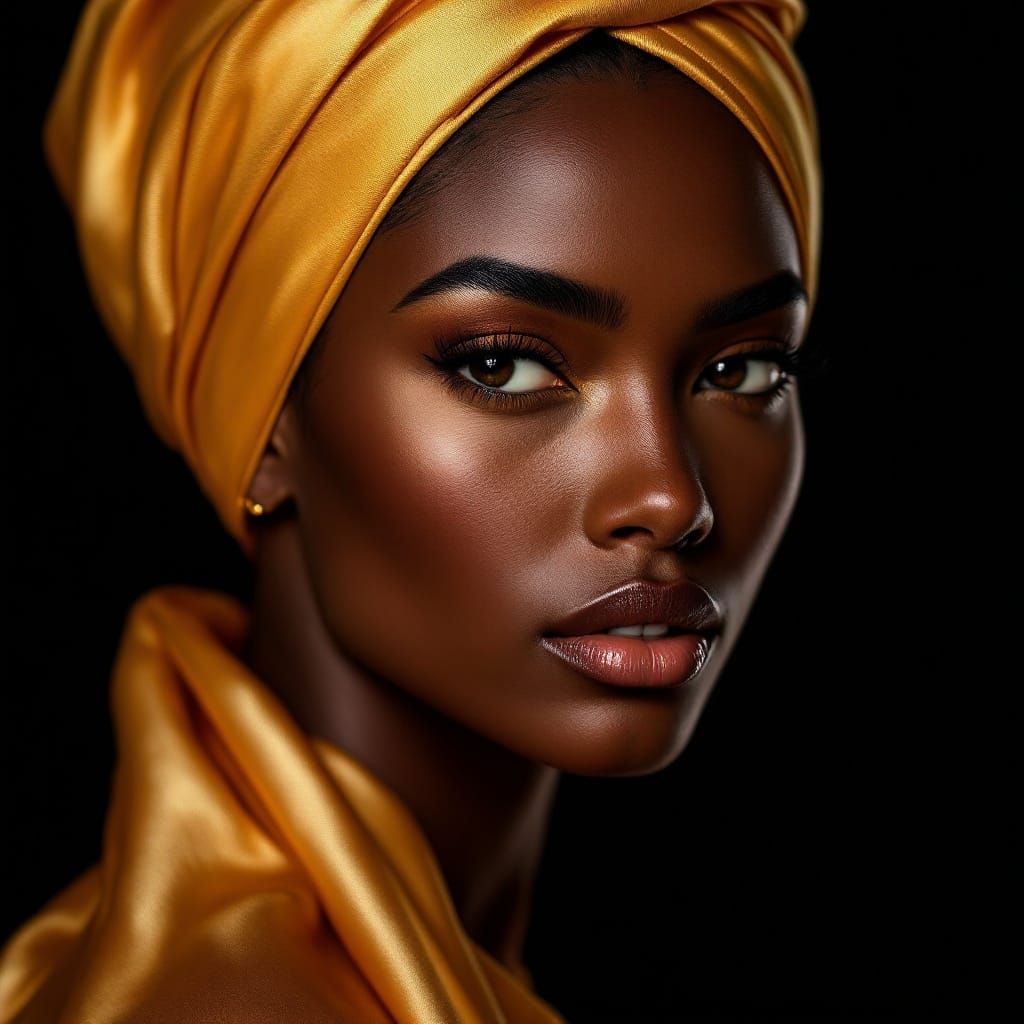 Egyptian Model with Golden Scarf in Editorial Style