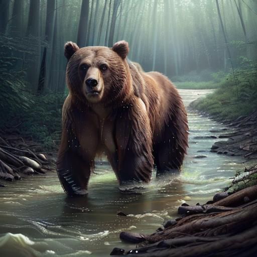 Majestic Brown Bear in Forest Clearing