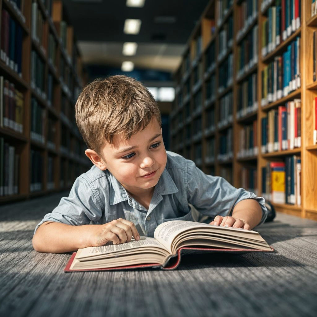A Young Boy Discovers a New World in a Library
