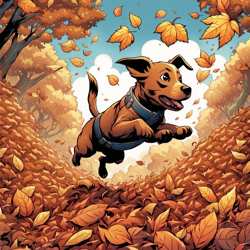 Cute Puppy Jumps into Giant Leaf Pile
