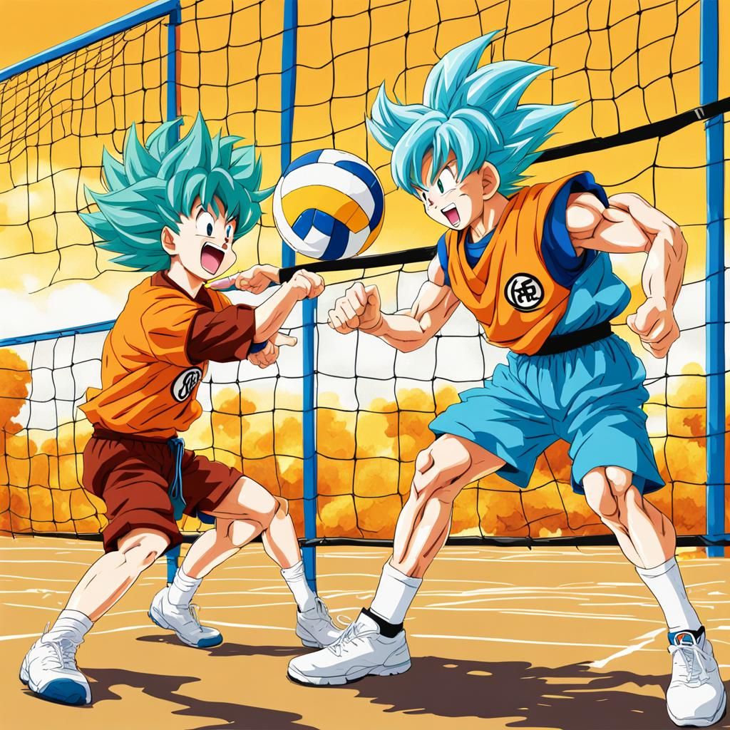 Goku and Bulma Play Volleyball: Anime Style