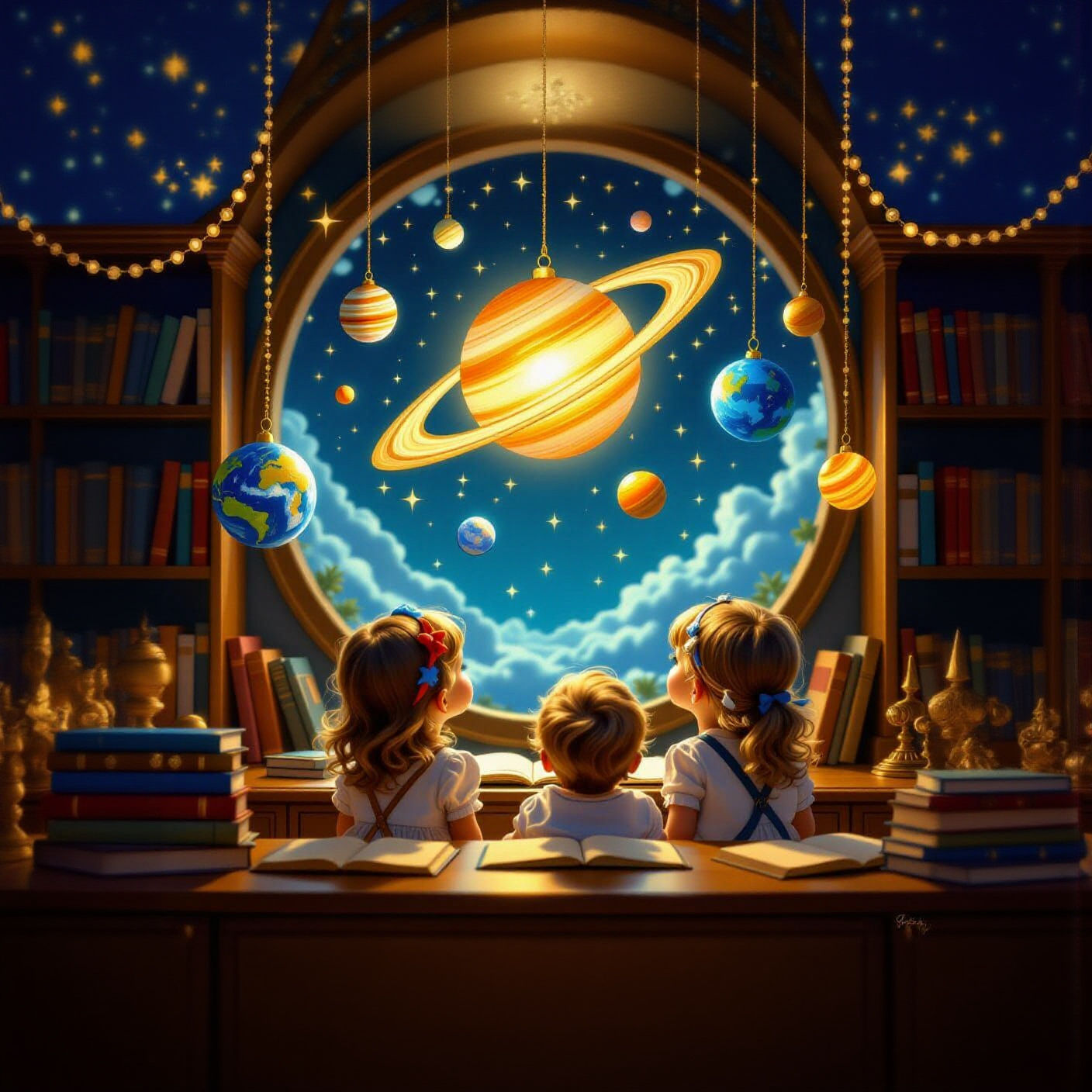 Children Admire Magical Solar System in Study