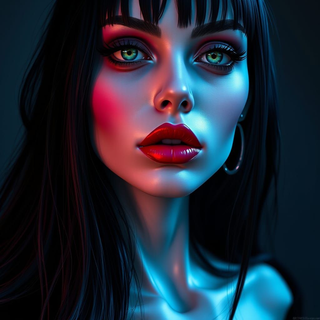 Morticia Addams Portrait in Hyperdetailed Art Nouveau Style