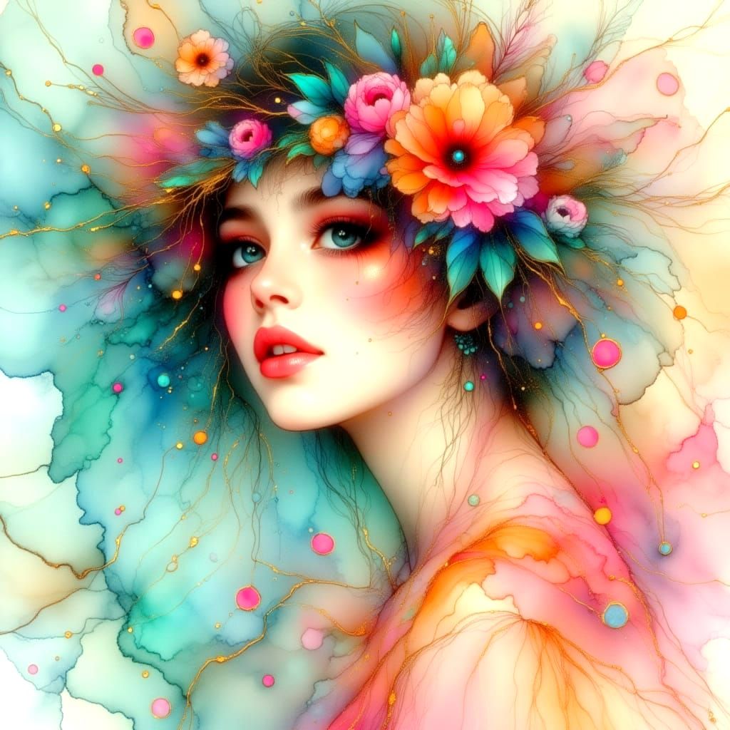 Ethereal Watercolor Girl with Magical Aura