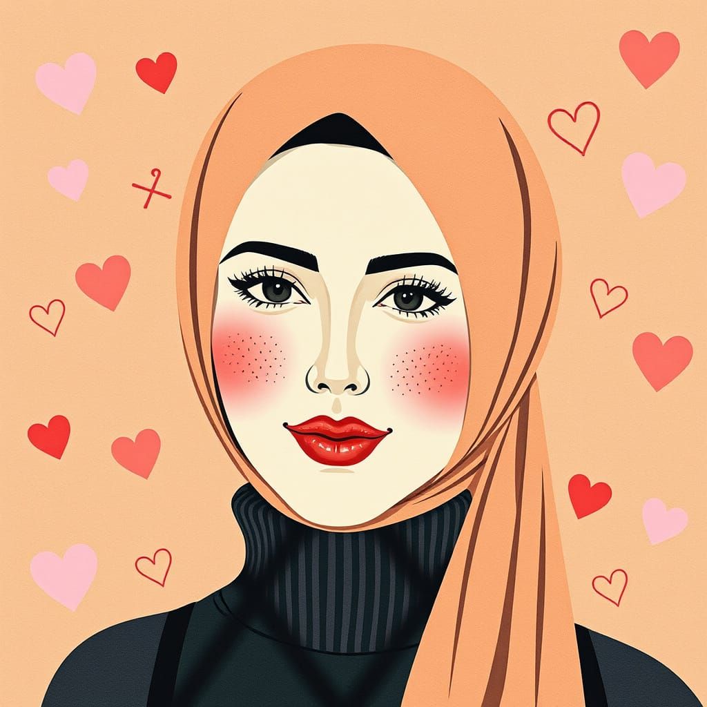 Whimsical Paper Collage Portrait of Hijabi Woman