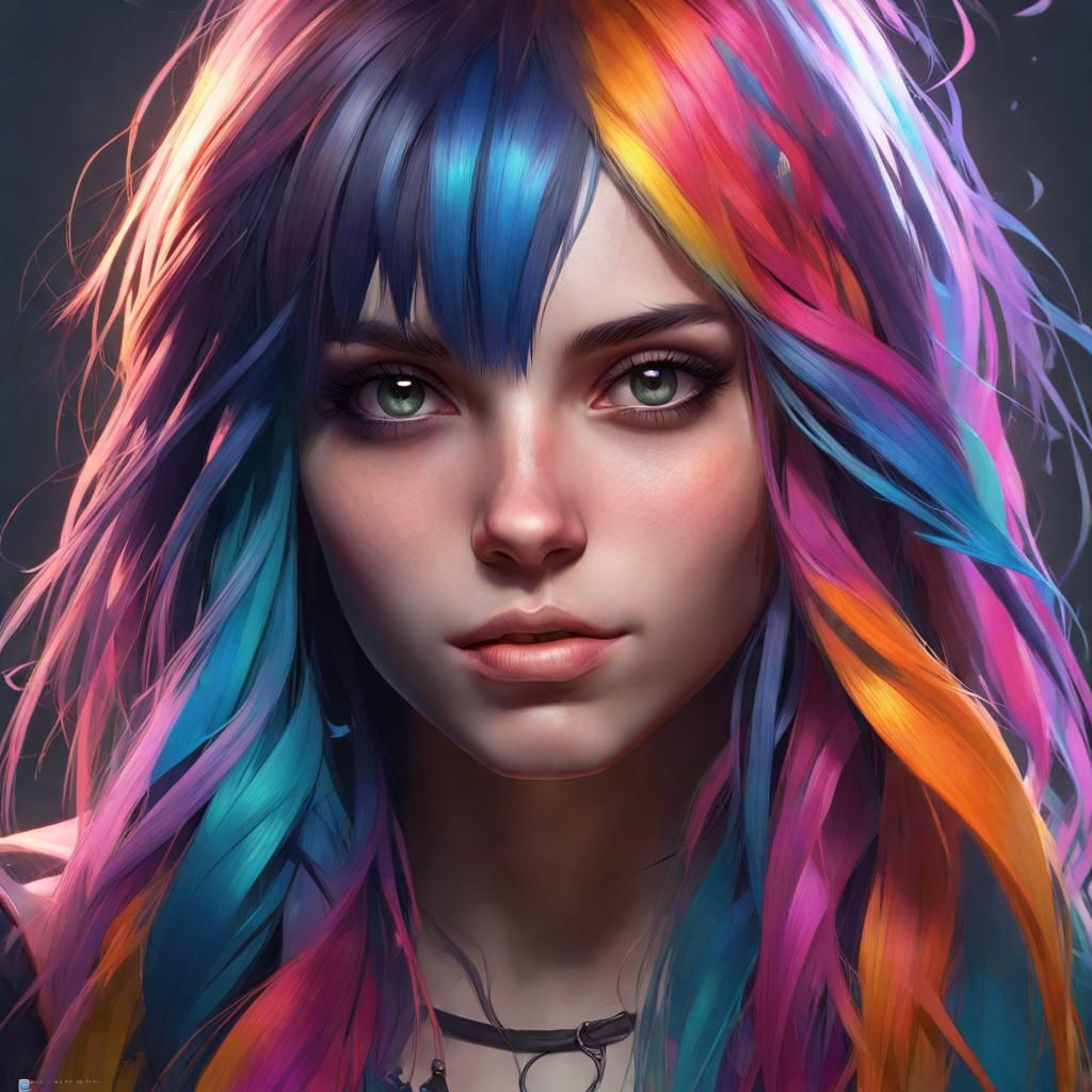 Emo Girl Portrait in Hyperdetailed Splash Art Style