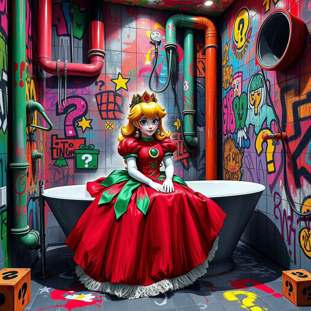 Princess Peach in Graffiti-Style Mario Christmas Scene