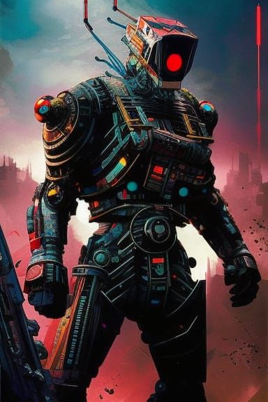 Mecha Robot in Post-Apocalyptic City: Surreal Art