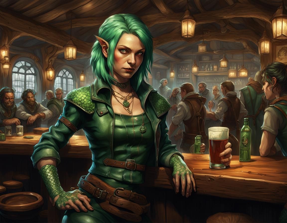 Wereviper in Shady Tavern: Dark Fantasy Art