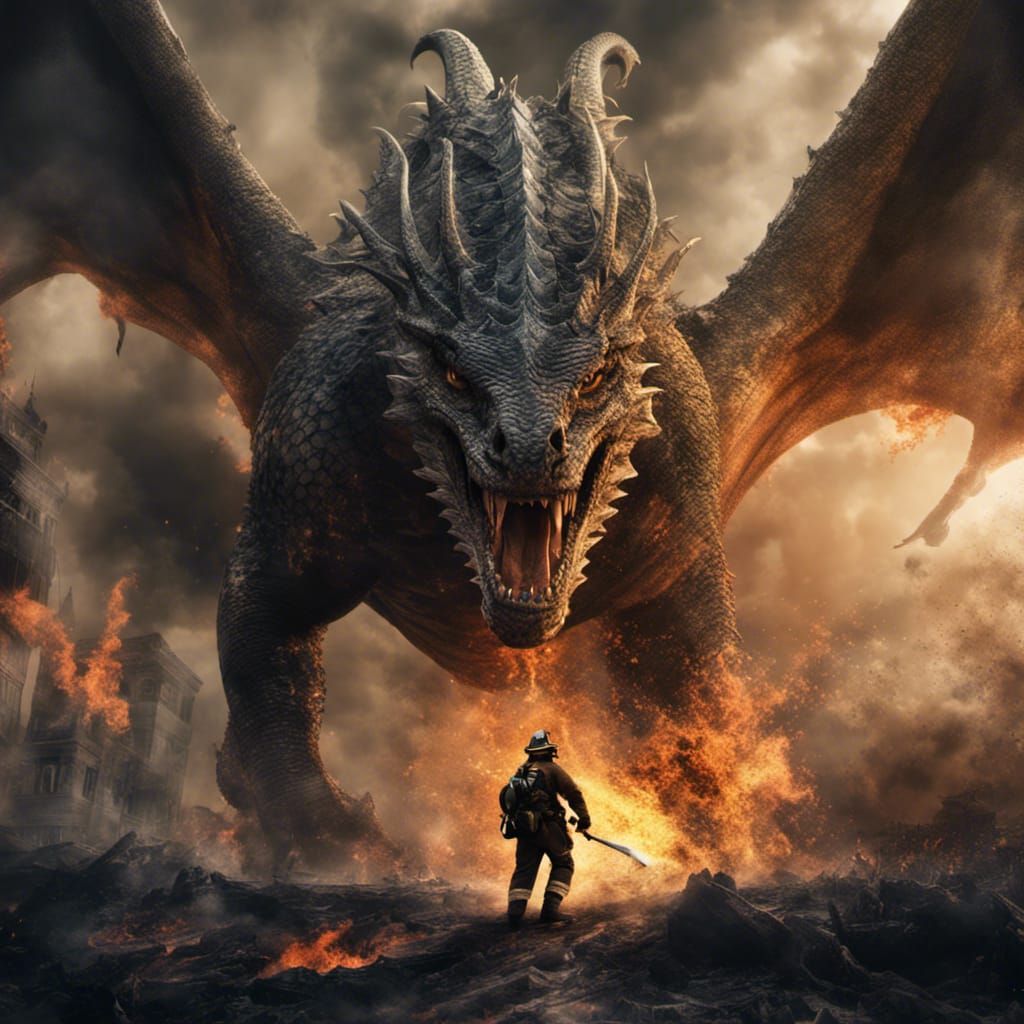 Firefighter vs Dragon: Epic Digital Matte Painting