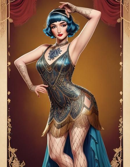 1920s Burlesque Star on Stage in Hyperrealistic Art