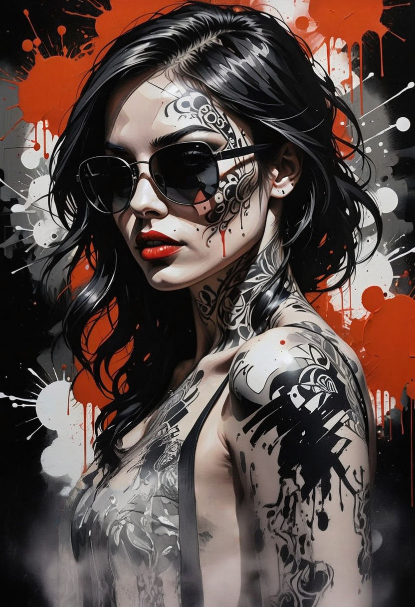 Glamorous Woman with Tattoos as Abstract Expressionism