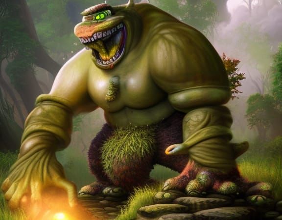Ogre in Overgrown Jungle: Hyper-Realism Painting