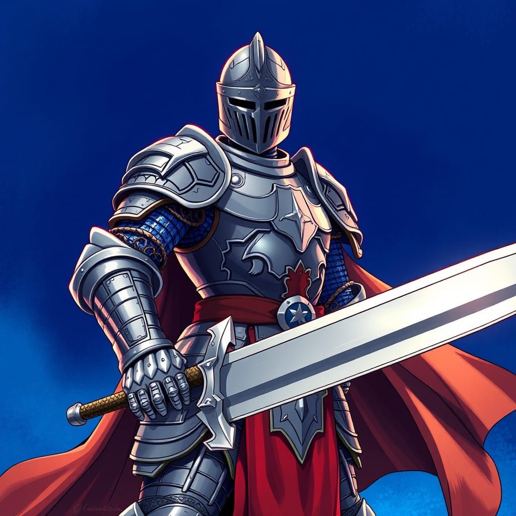 Heroic Knight in Anime Style Plate Mail Armor