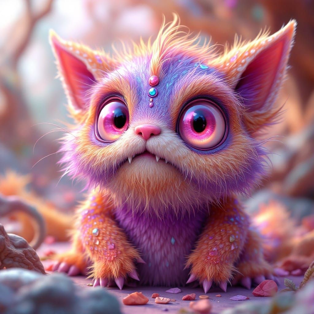 Whimsical, Fantastical Creature with Iridescent Fur