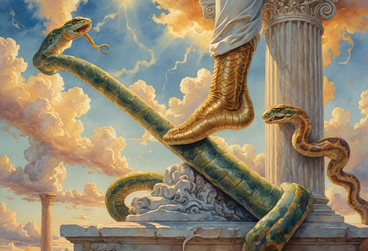 Surreal Foot and Snake in Watercolor Style