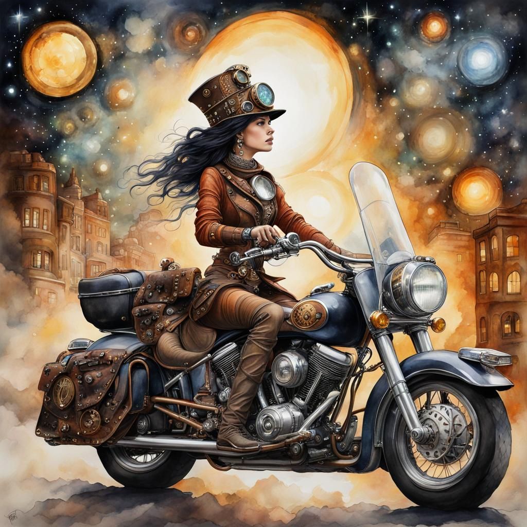 Steampunk Woman Rides Motorbike Through Egyptian City