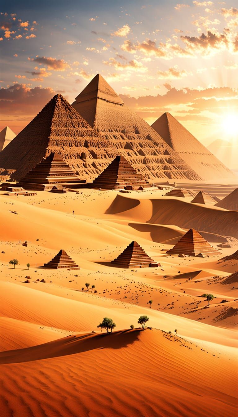 Egyptian Pyramids in Warm Golden Light