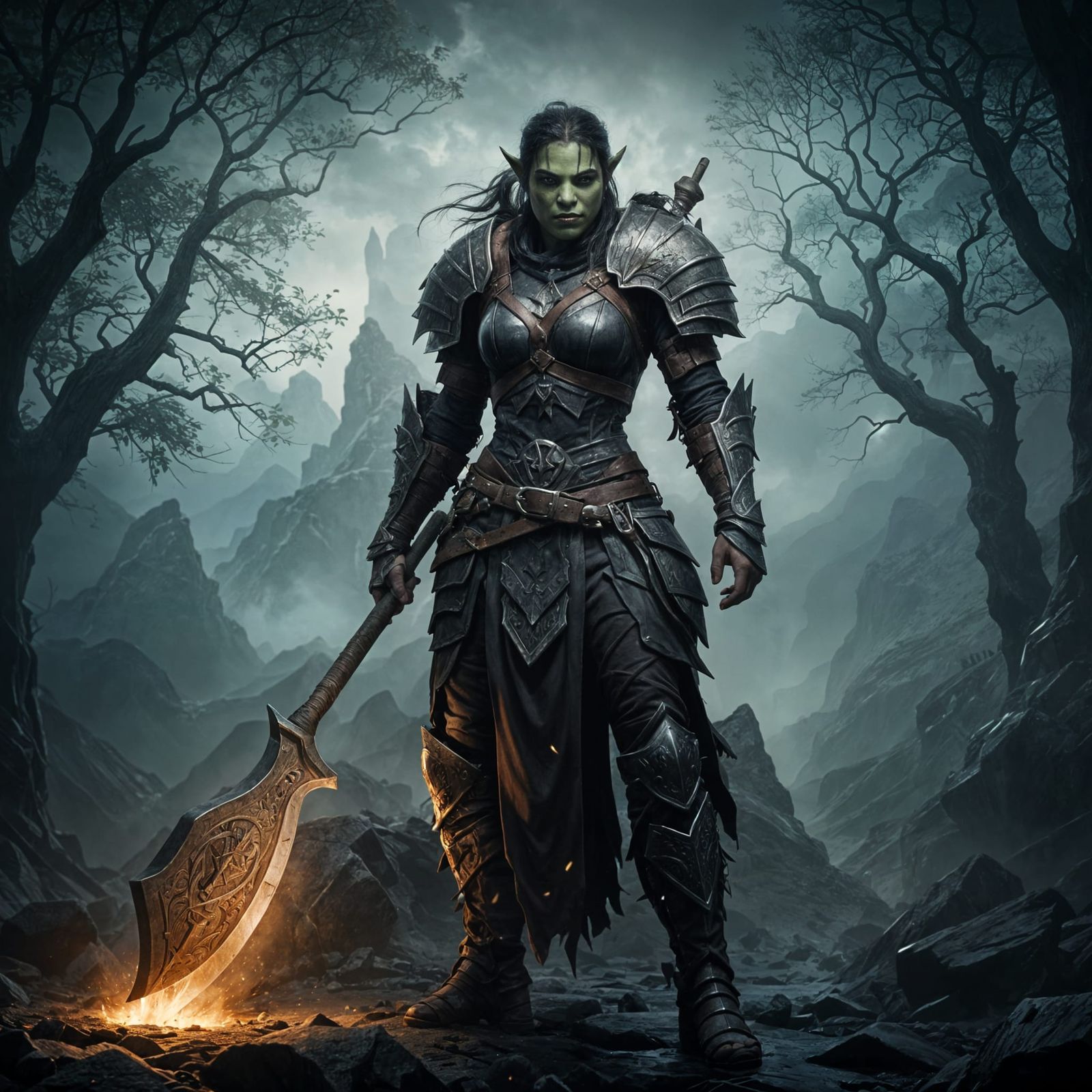 Half-Orc Female Warrior with Greataxe