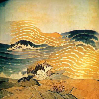 Waves Crashing Ashore in Hokusai Style