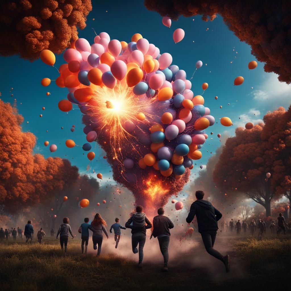 Exploding Balloons Cause Panic: Matte Painting