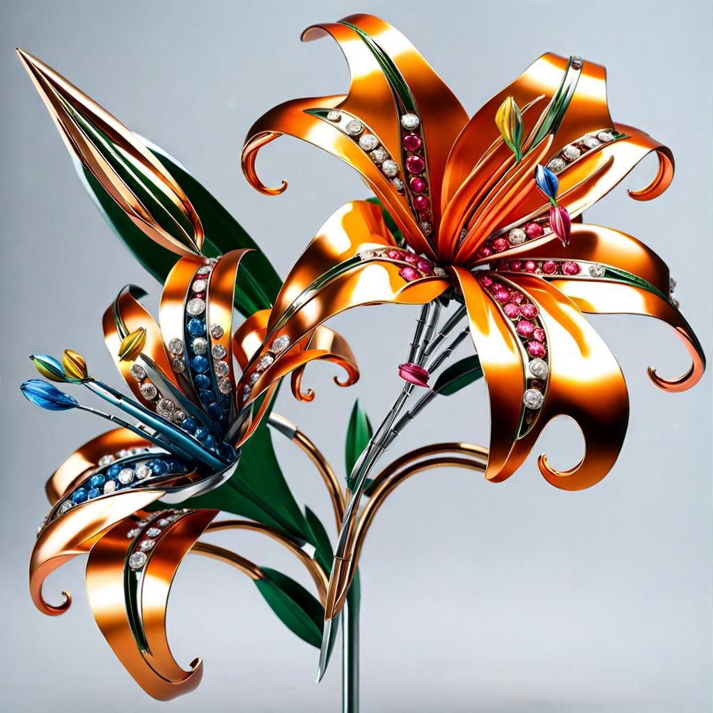 Ornate Metal Tiger Lilies in Sci-Fi Style