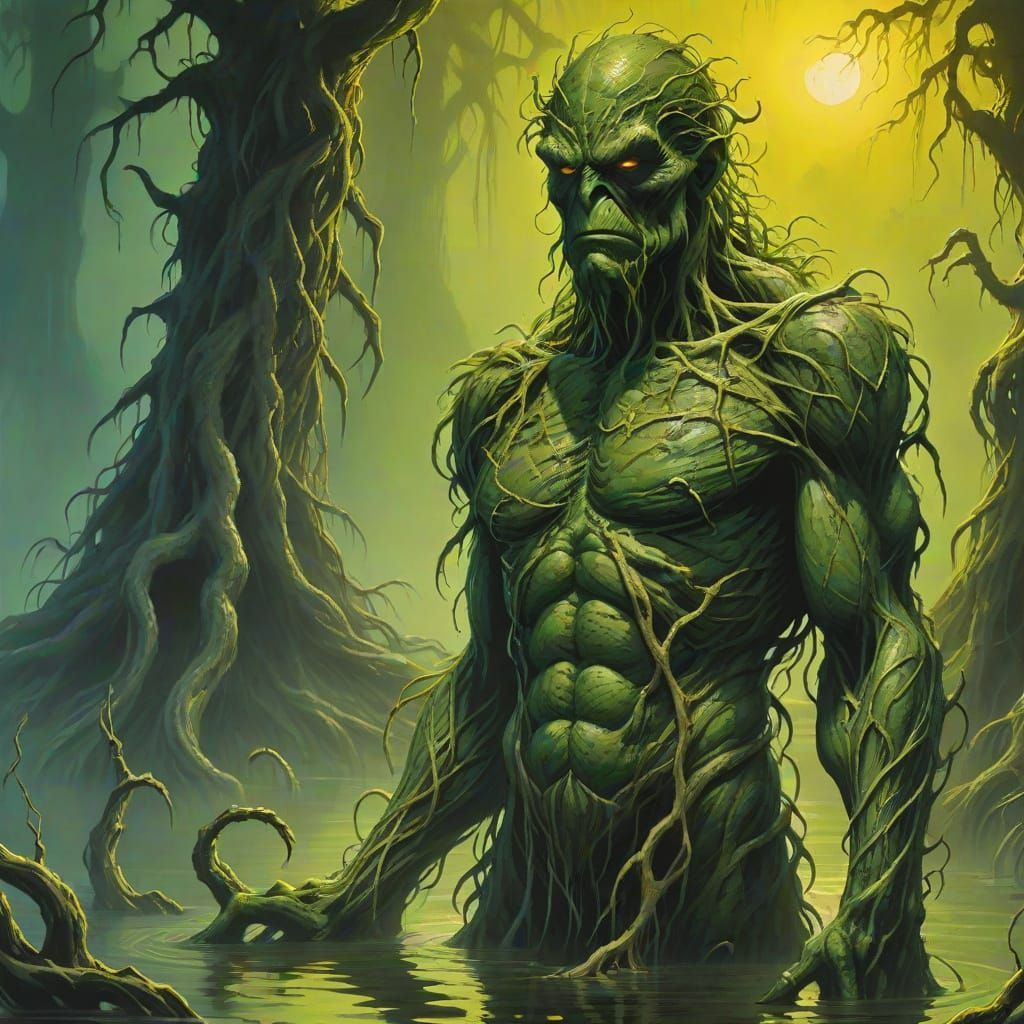 Swamp Thing in Gouache Comic Book Art