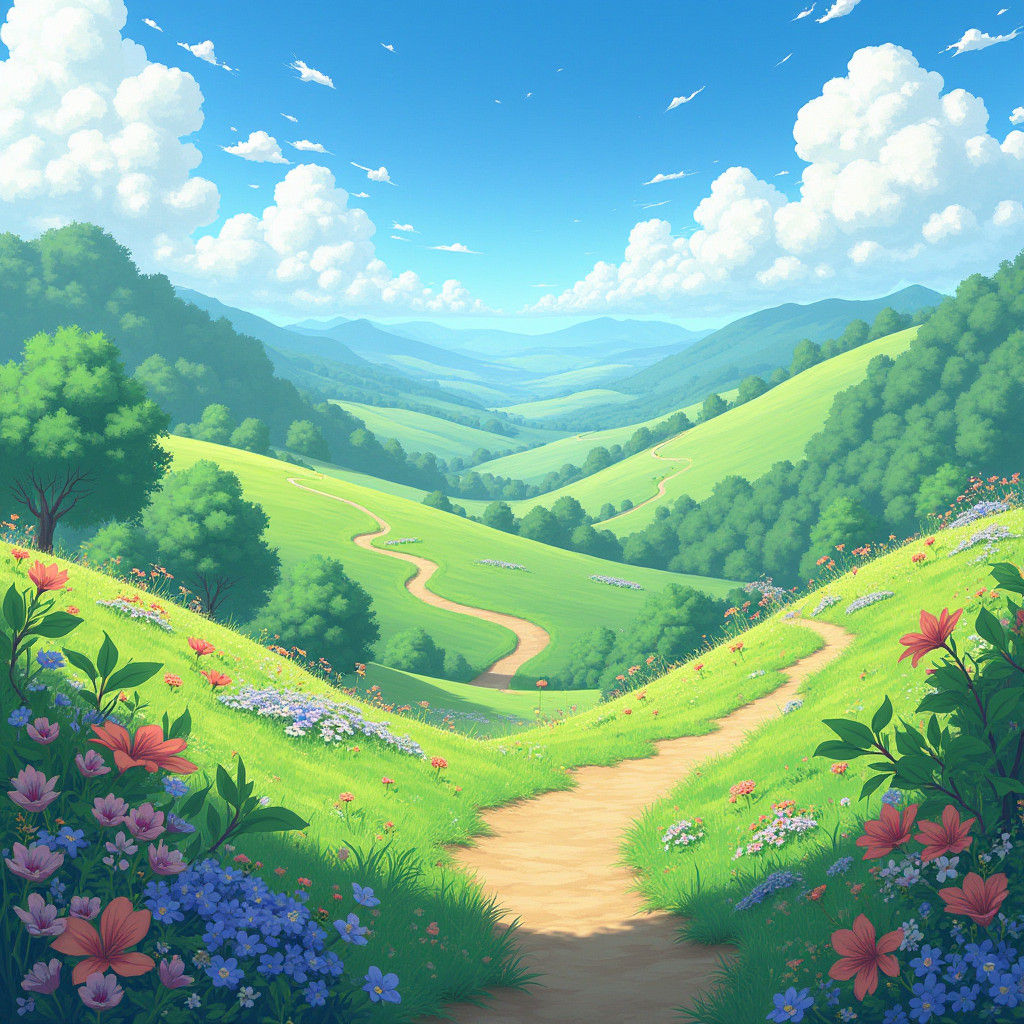 Whimsical Landscape in Illustrated Digital Art Style