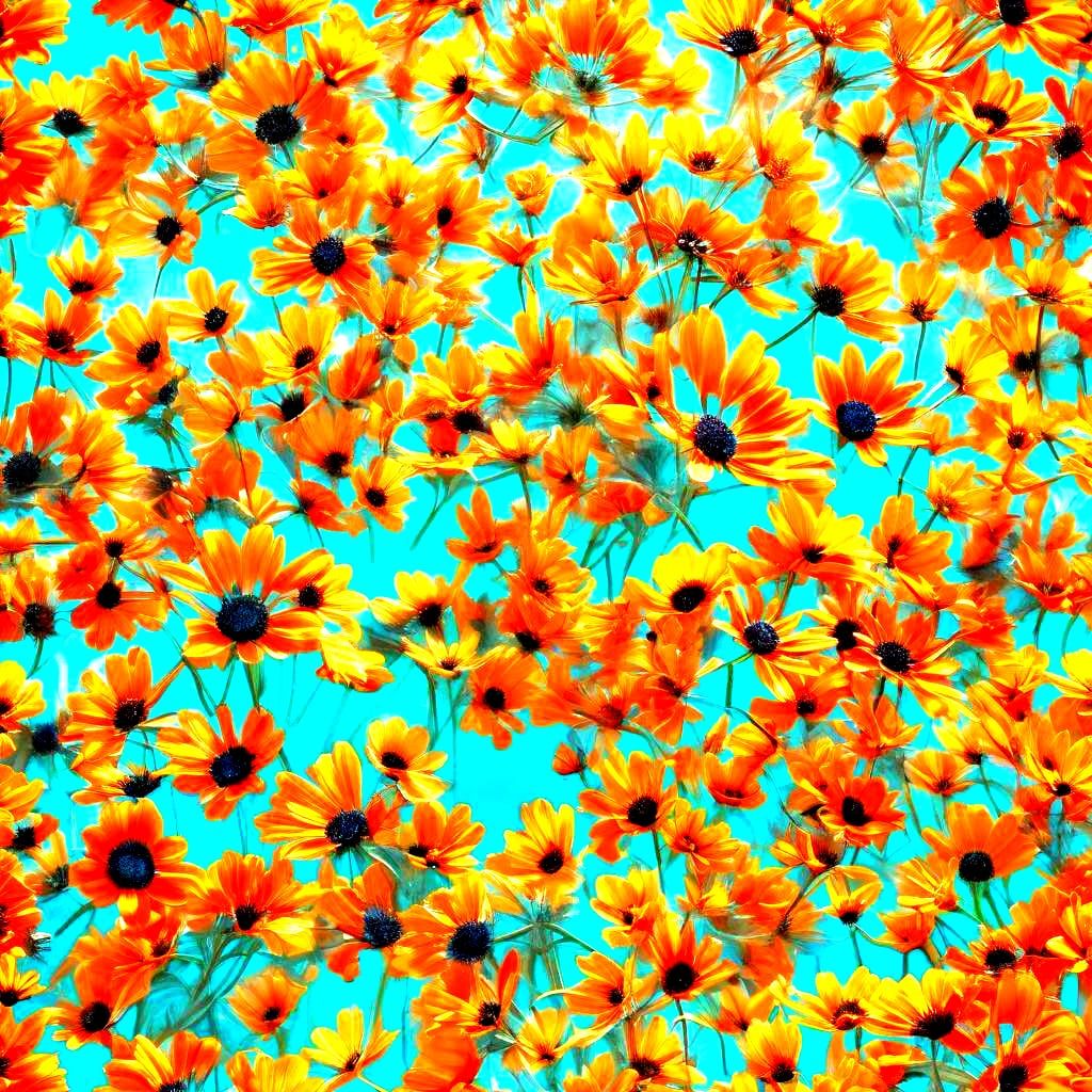 Orange Daisies Float in Turquoise Sky: Abstract Art