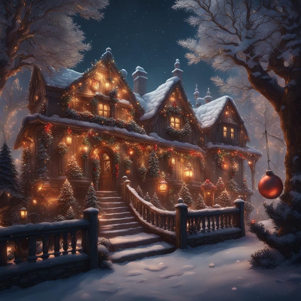 Festive Christmas House in Detailed Matte Painting