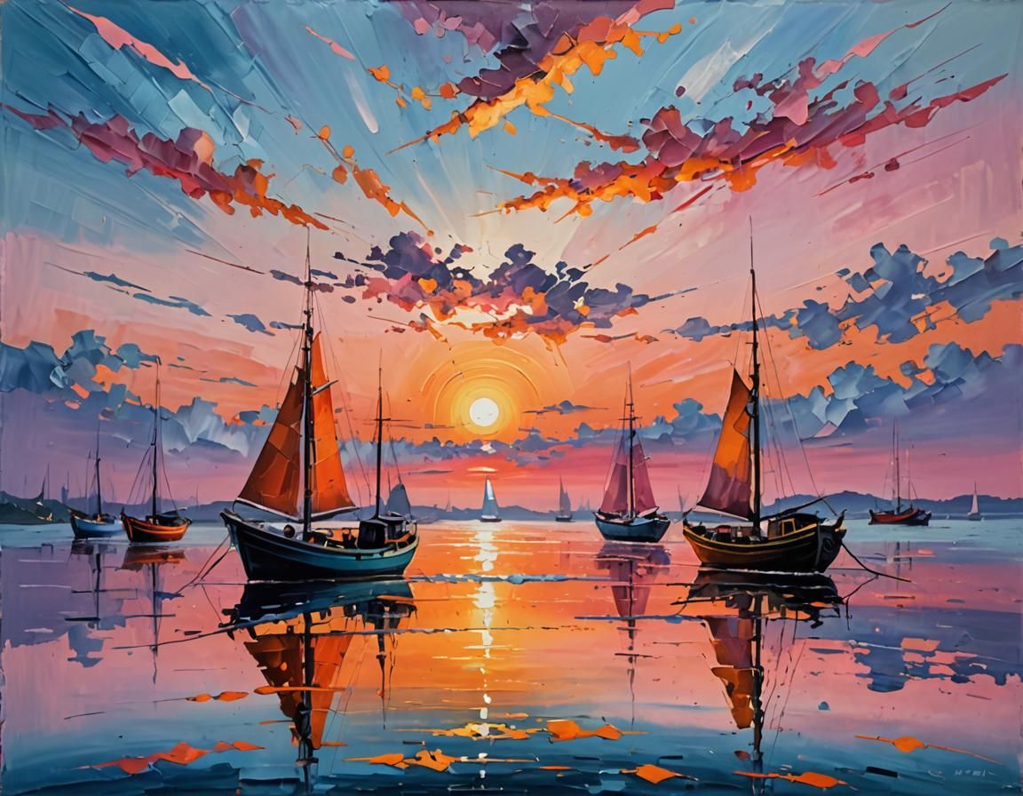 Seascape at Dawn: Neo-Expressionist Oil Painting