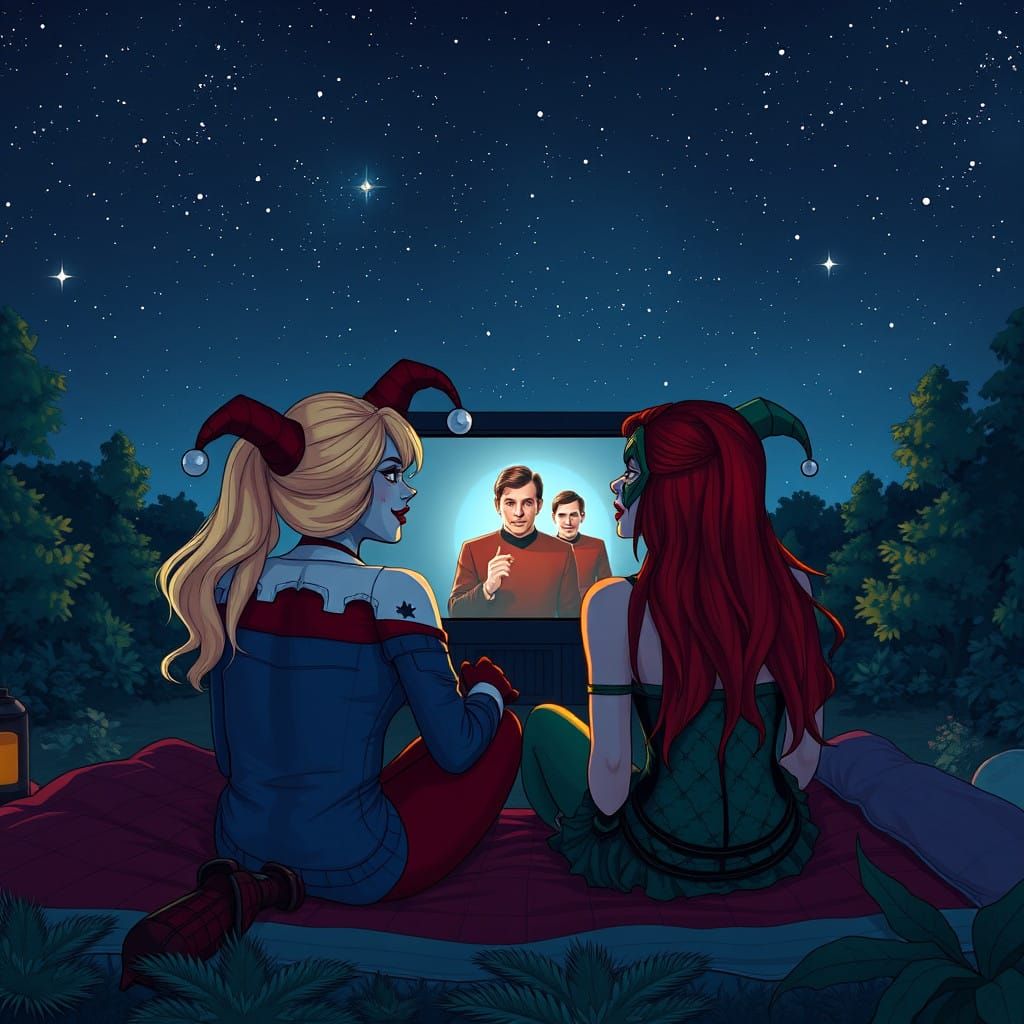Harley Quinn and Poison Ivy under Starry Night Sky Watching....