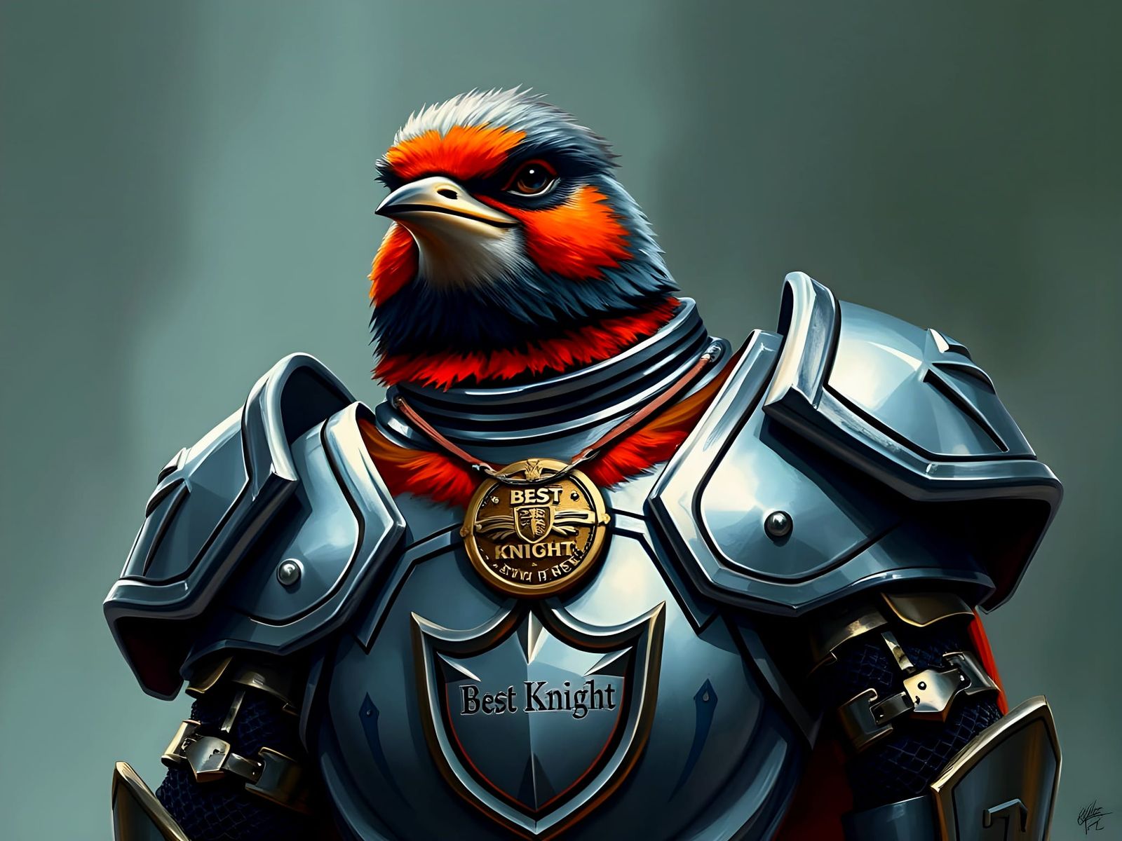 Proud Robin Knight in Shining Armor with Medal