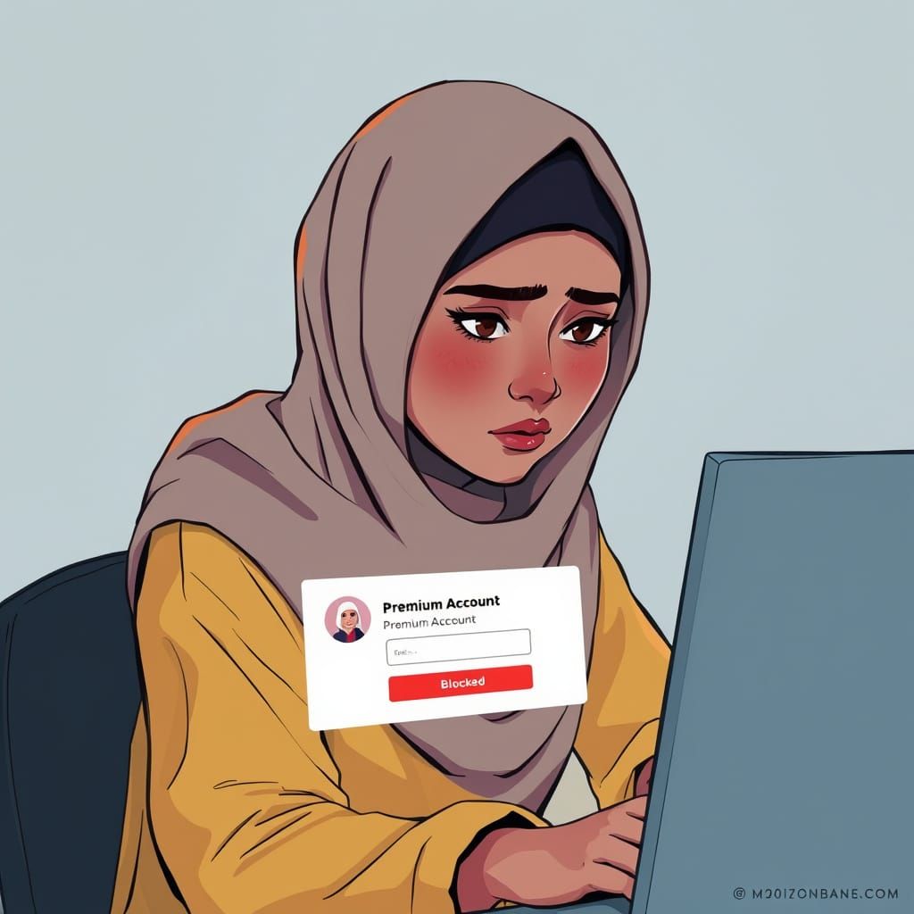 Woman in Hijab Disappointed by Blocked Account