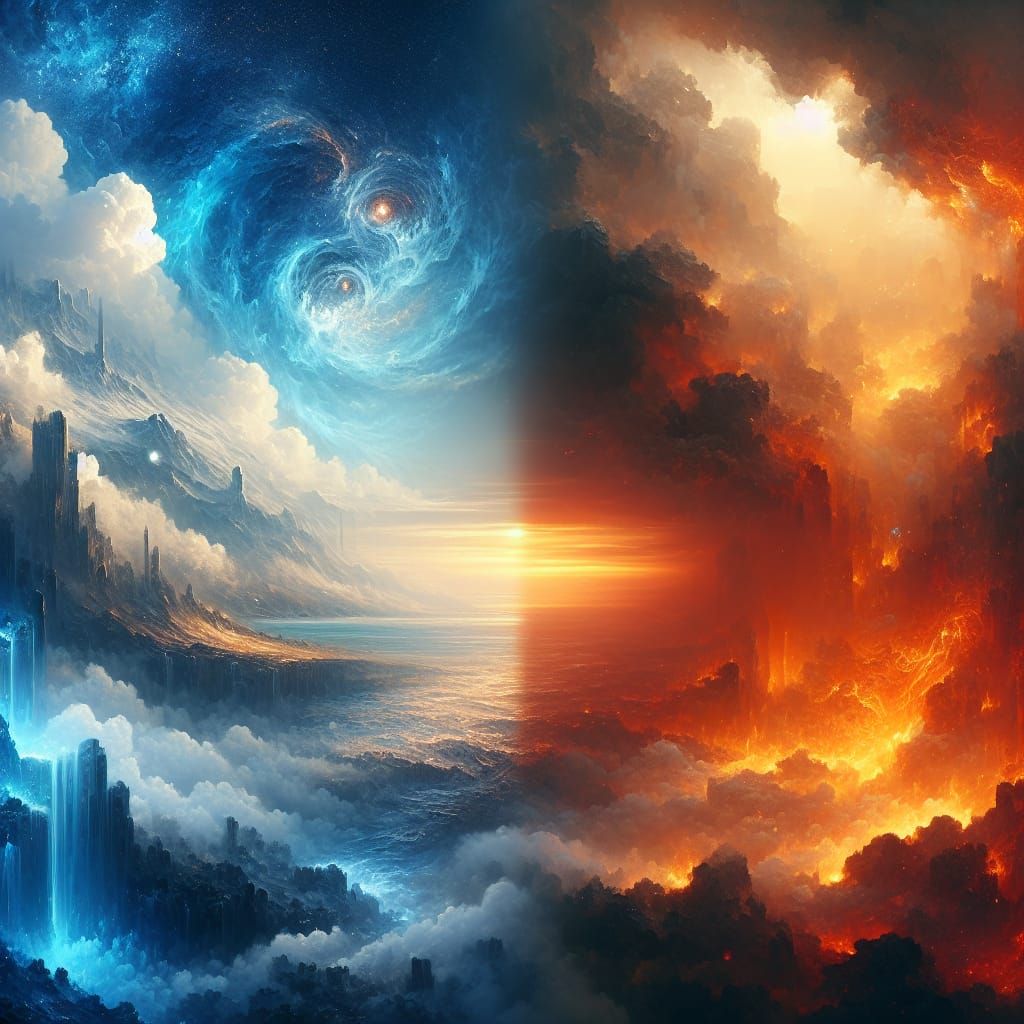 Mystical Matte Painting of Fire and Ice Clash