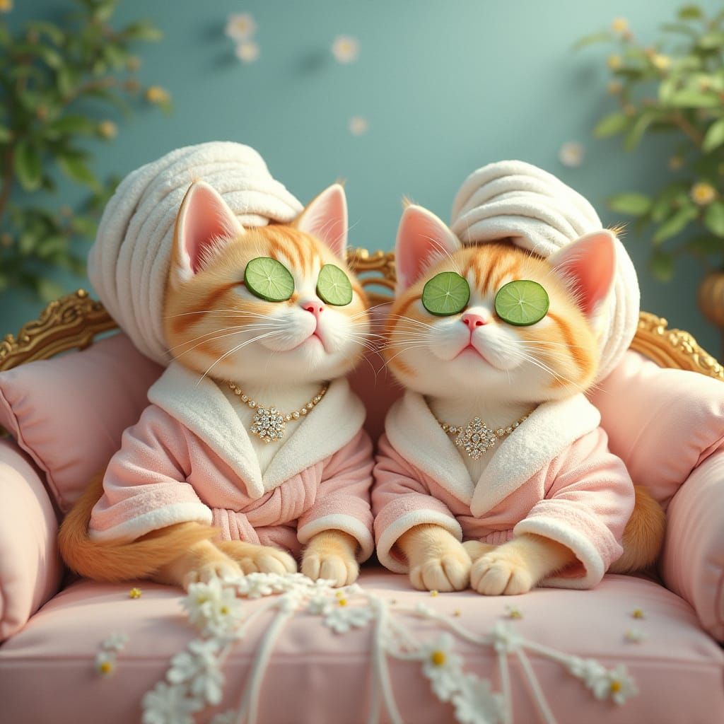 Cats' Spa Day: A Pop Surrealist Vision