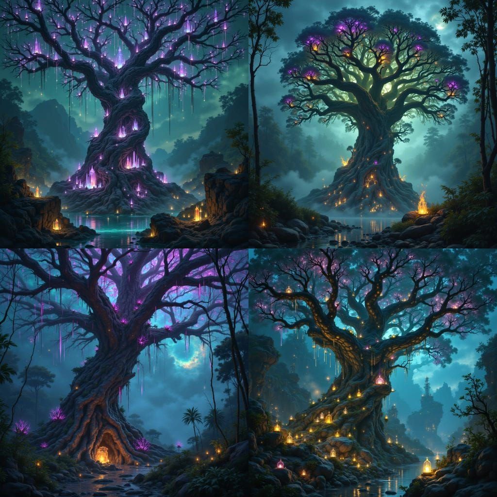 Ancient Bioluminescent Tree in Alien Jungle